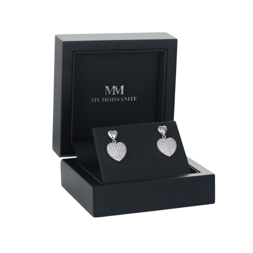 Hearts of Pavé - Moissanite Drop Earrings in Pavé Setting