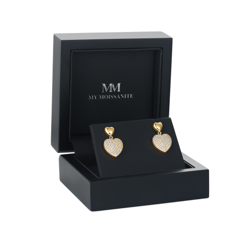 Hearts of Pavé - Moissanite Drop Earrings in Pavé Setting