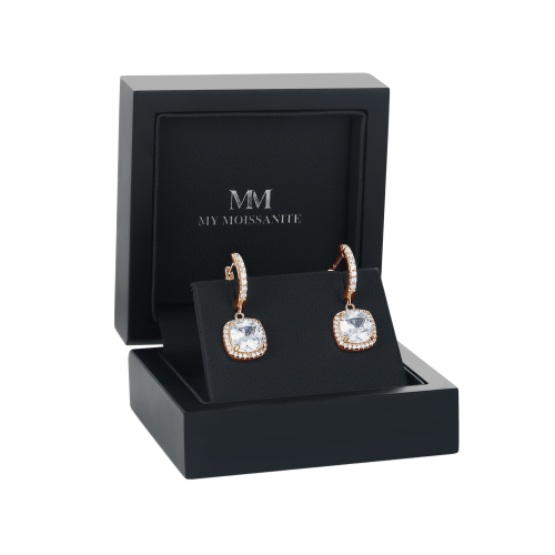 Cushion Drops - Halo & Huggie Moissanite Drop Earrings