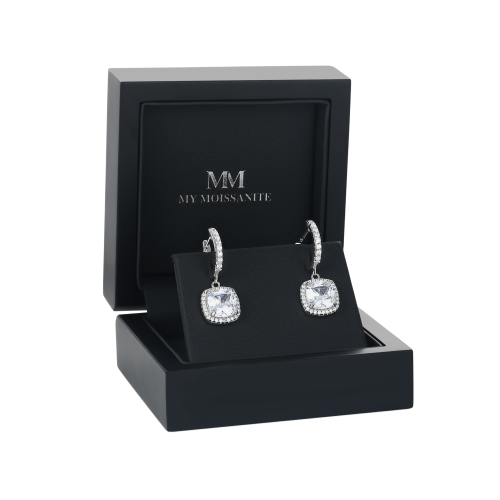 Cushion Drops - Halo & Huggie Moissanite Drop Earrings