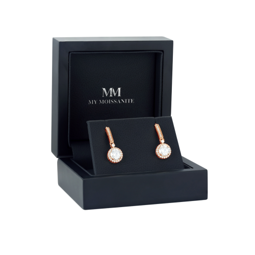 Luminary - Moissanite Drop Earrings in Halo Setting