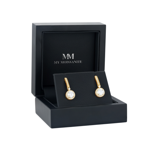 Luminary - Moissanite Drop Earrings in Halo Setting