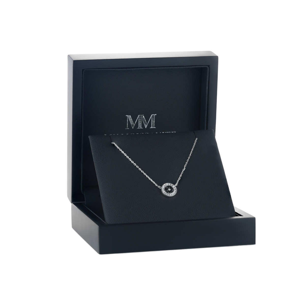 Nightfall - Black Moissanite Halo Pendant with Accented Border