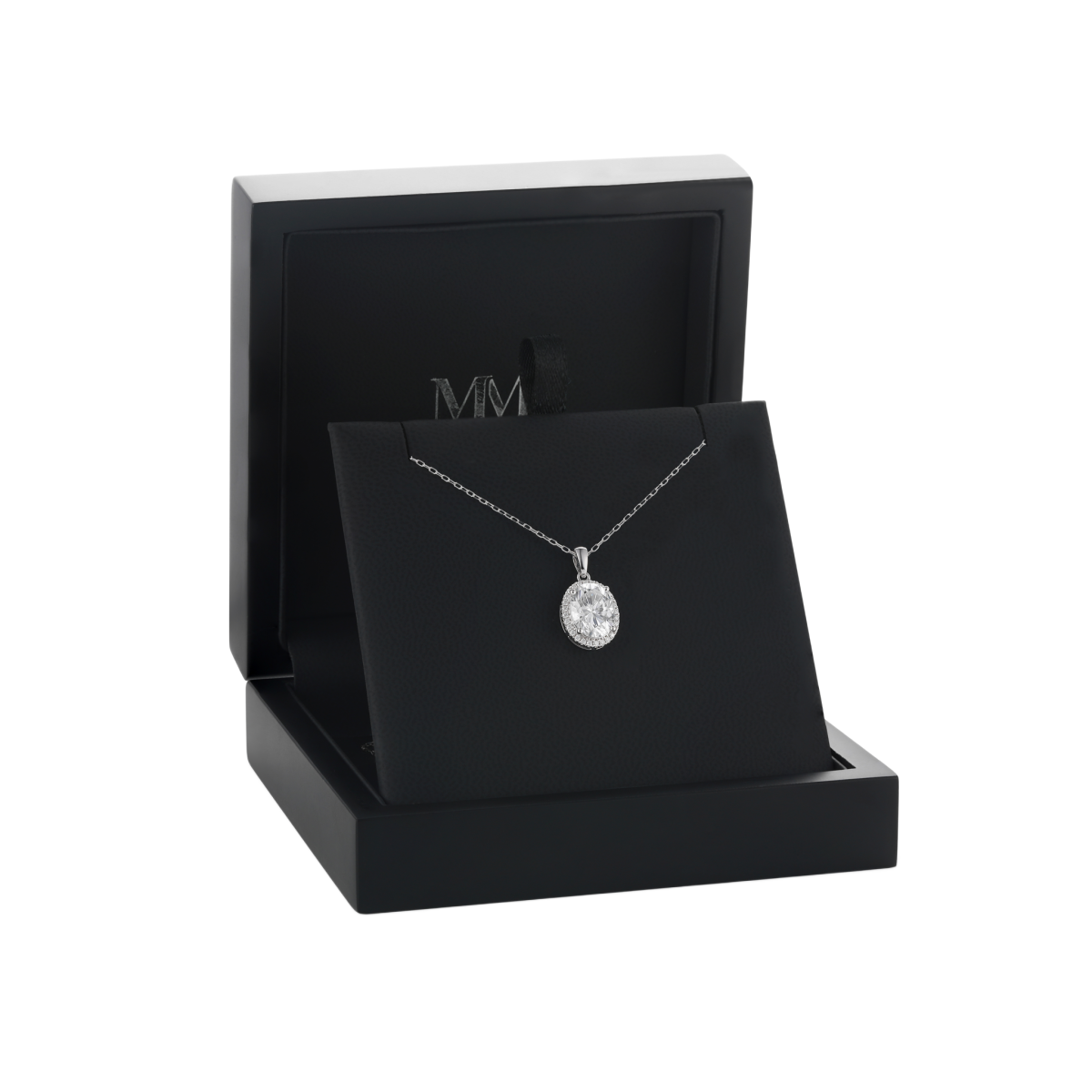 Clarique - Classic Oval-Shaped Moissanite Pendant with Pavé Halo