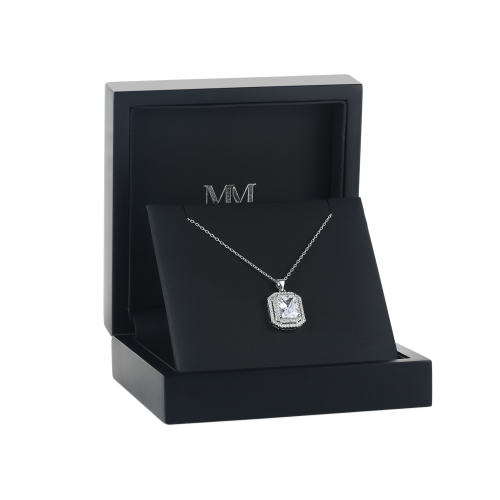 Cristallo - Radiant Cut Moissanite Double Halo Pendant Necklace