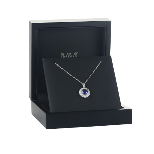 Purelle - Royal Blue Moissanite Halo Pendant with Link Chain