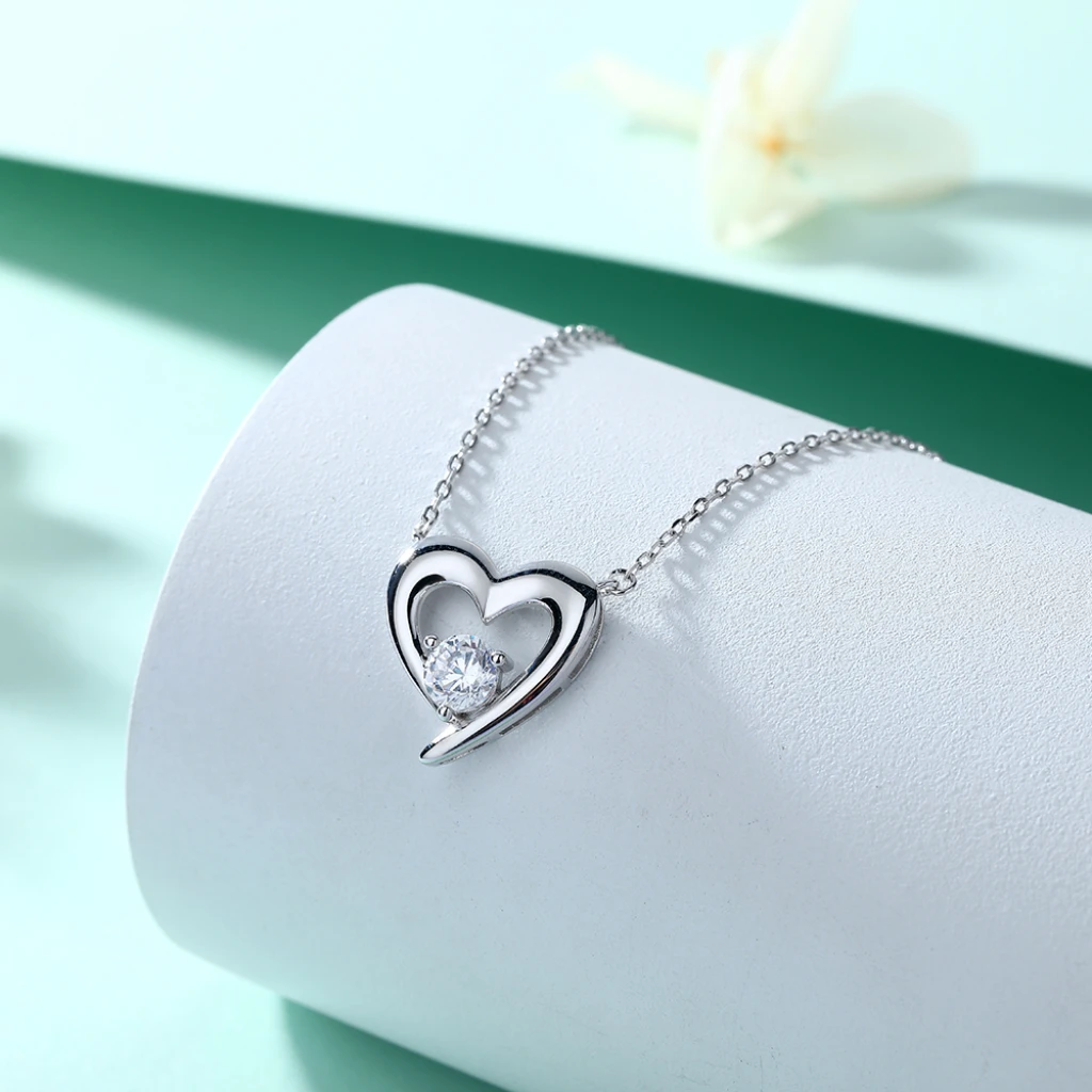 Embrace - Heart Silhouette Moissanite Pendant with Center Stone