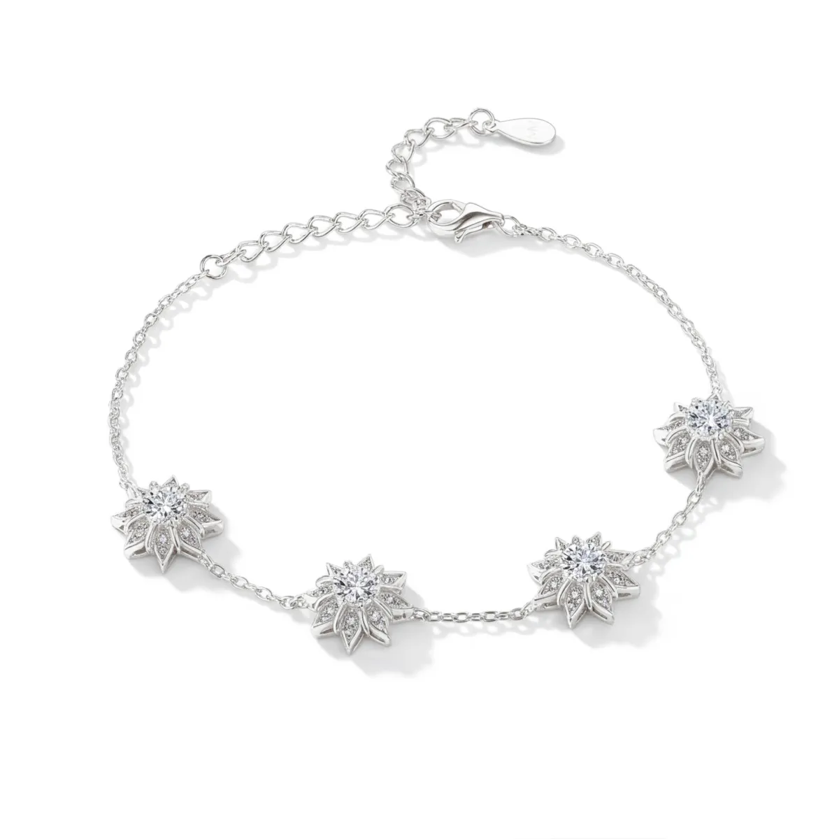 Stellara - Floral Moissanite Bracelet with Adjustable Chain