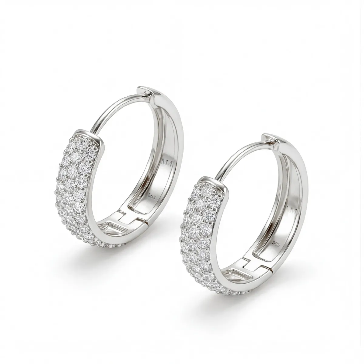 Glintique - Pavé Set Moissanite Huggie Hoop Earrings with Hinged Closure
