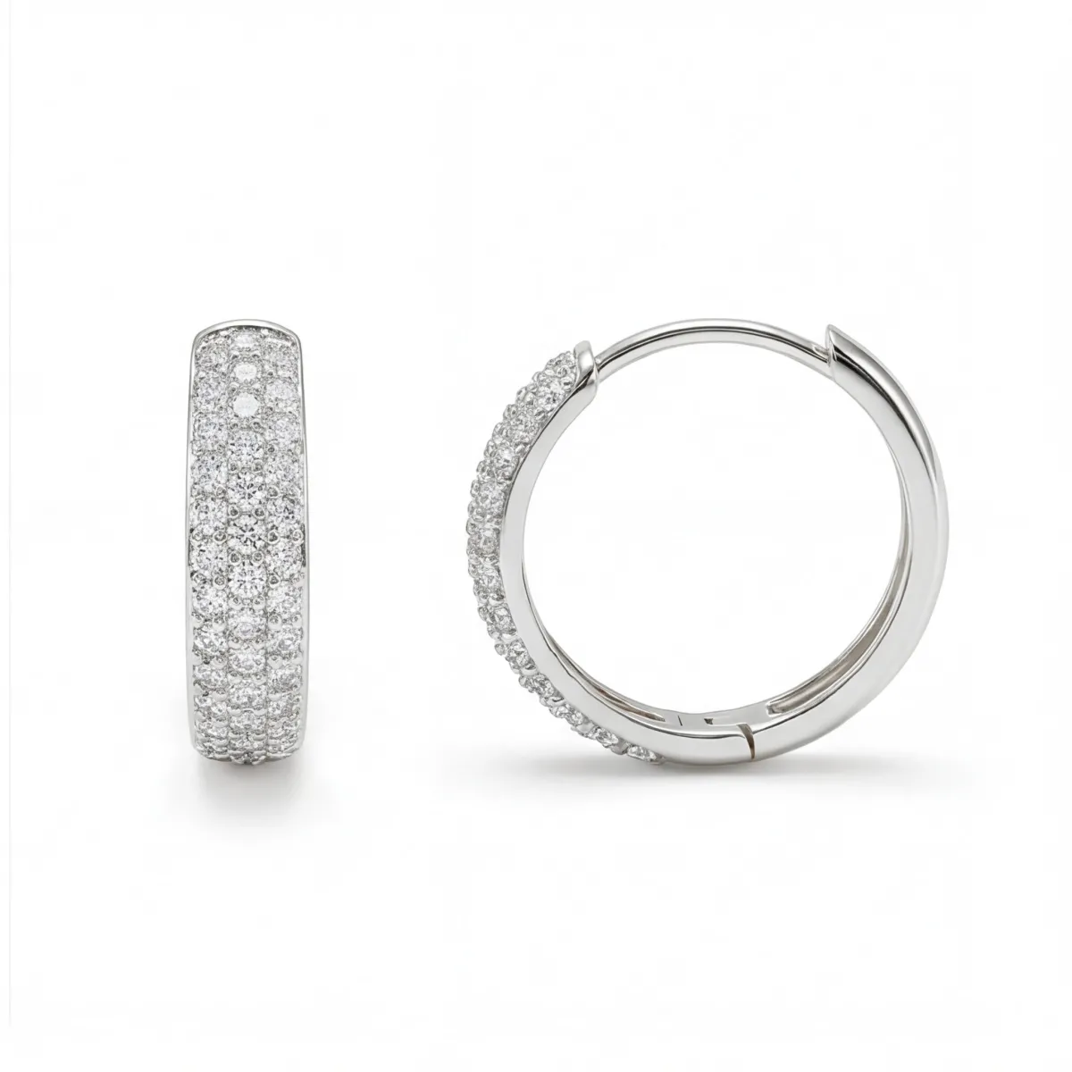 Glintique - Pavé Set Moissanite Huggie Hoop Earrings with Hinged Closure