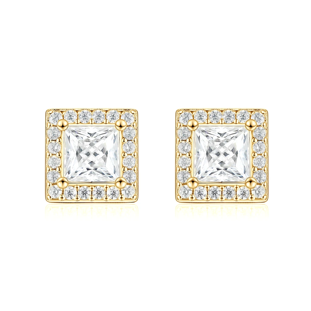 Imperia - Princess Moissanite Stud Earrings in Halo Setting