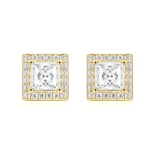 Imperia - Princess Moissanite Stud Earrings in Halo Setting