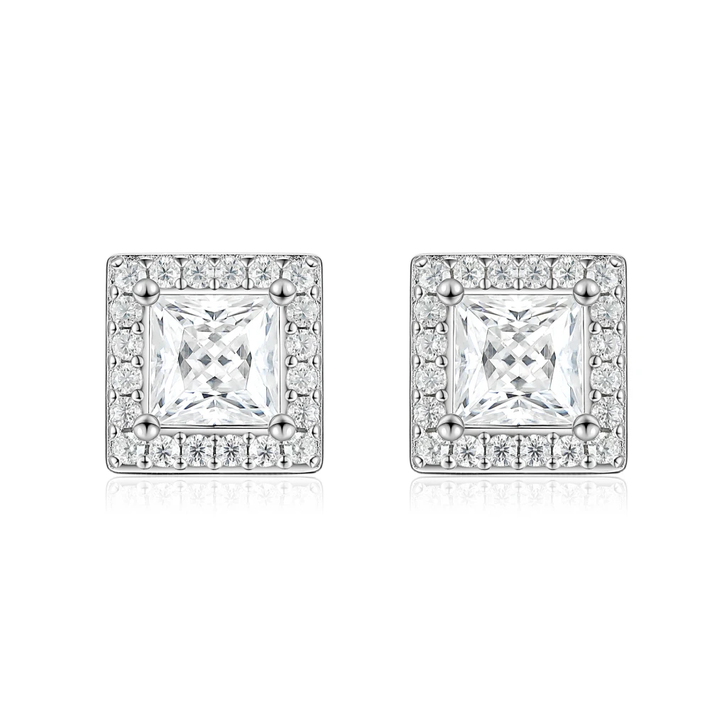 Imperia - Princess Moissanite Stud Earrings in Halo Setting