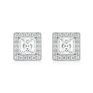 Imperia - Princess Moissanite Stud Earrings in Halo Setting