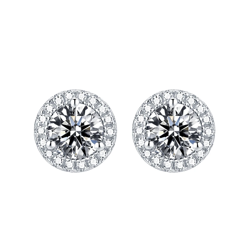 Orbis - Moissanite Stud Earrings in Halo Setting
