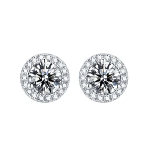 Orbis - Moissanite Stud Earrings in Halo Setting