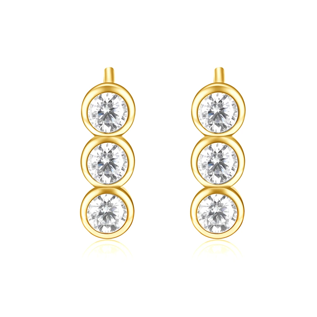 Tri-Bezel - Moissanite Stud Earrings in Bezel Setting