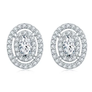 Brilliance - Oval Moissanite Stud Earrings in Halo Setting