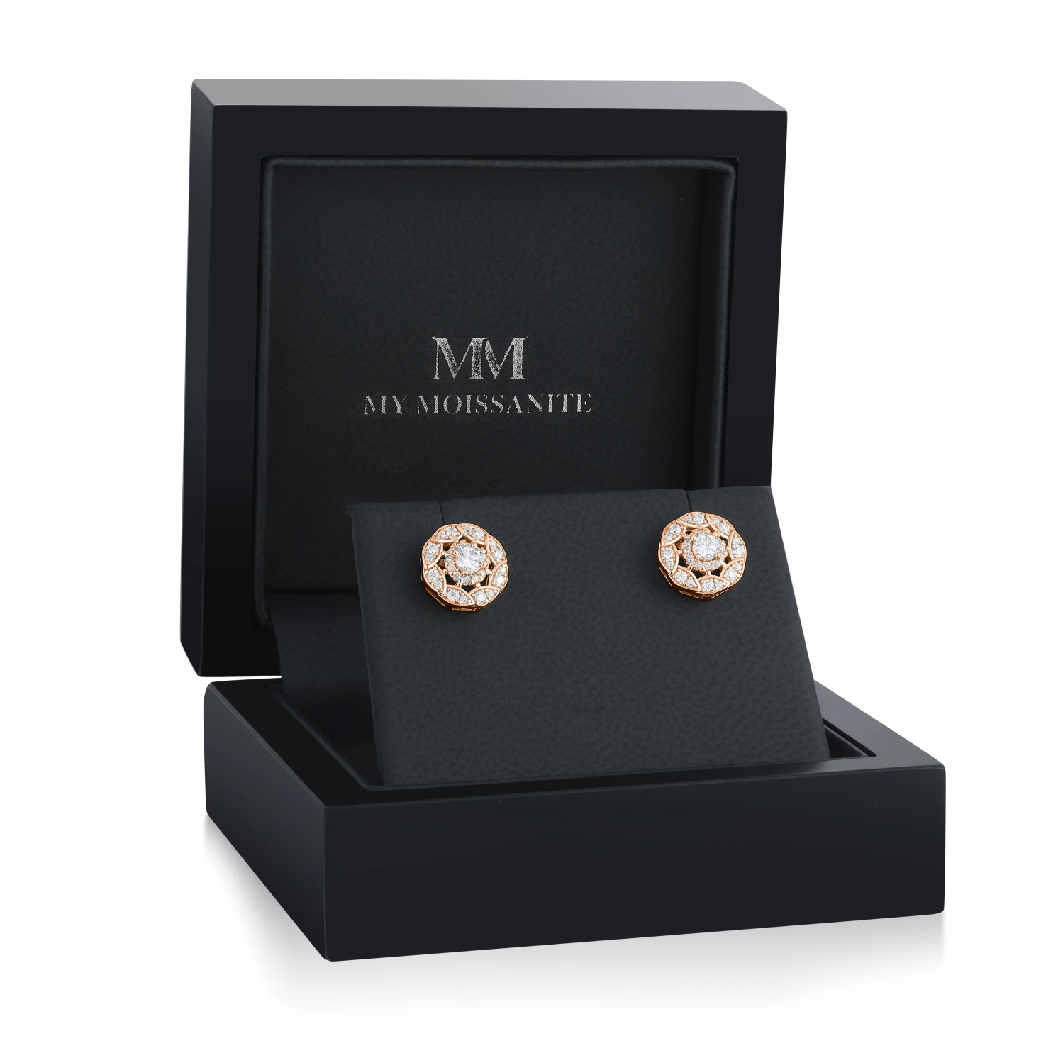 Double Halo - Moissanite Stud Earrings in Halo Setting