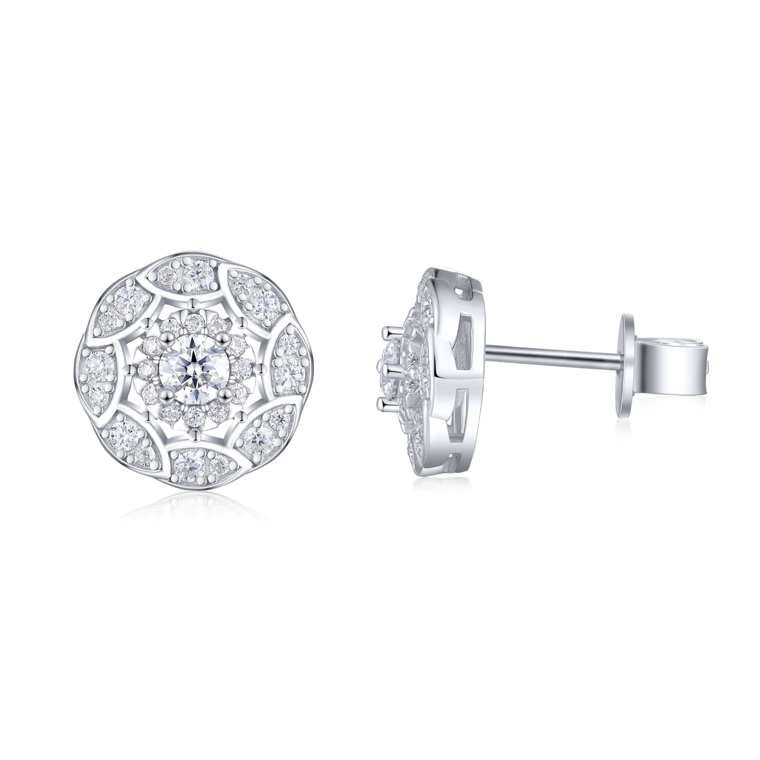 Double Halo - Moissanite Stud Earrings in Halo Setting