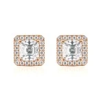Tetrona - Asscher Moissanite Stud Earrings in Halo Setting
