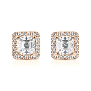 Tetrona - Asscher Moissanite Stud Earrings in Halo Setting