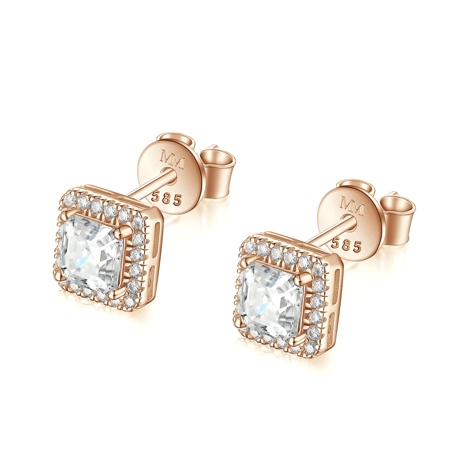 Tetrona - Asscher Moissanite Stud Earrings in Halo Setting