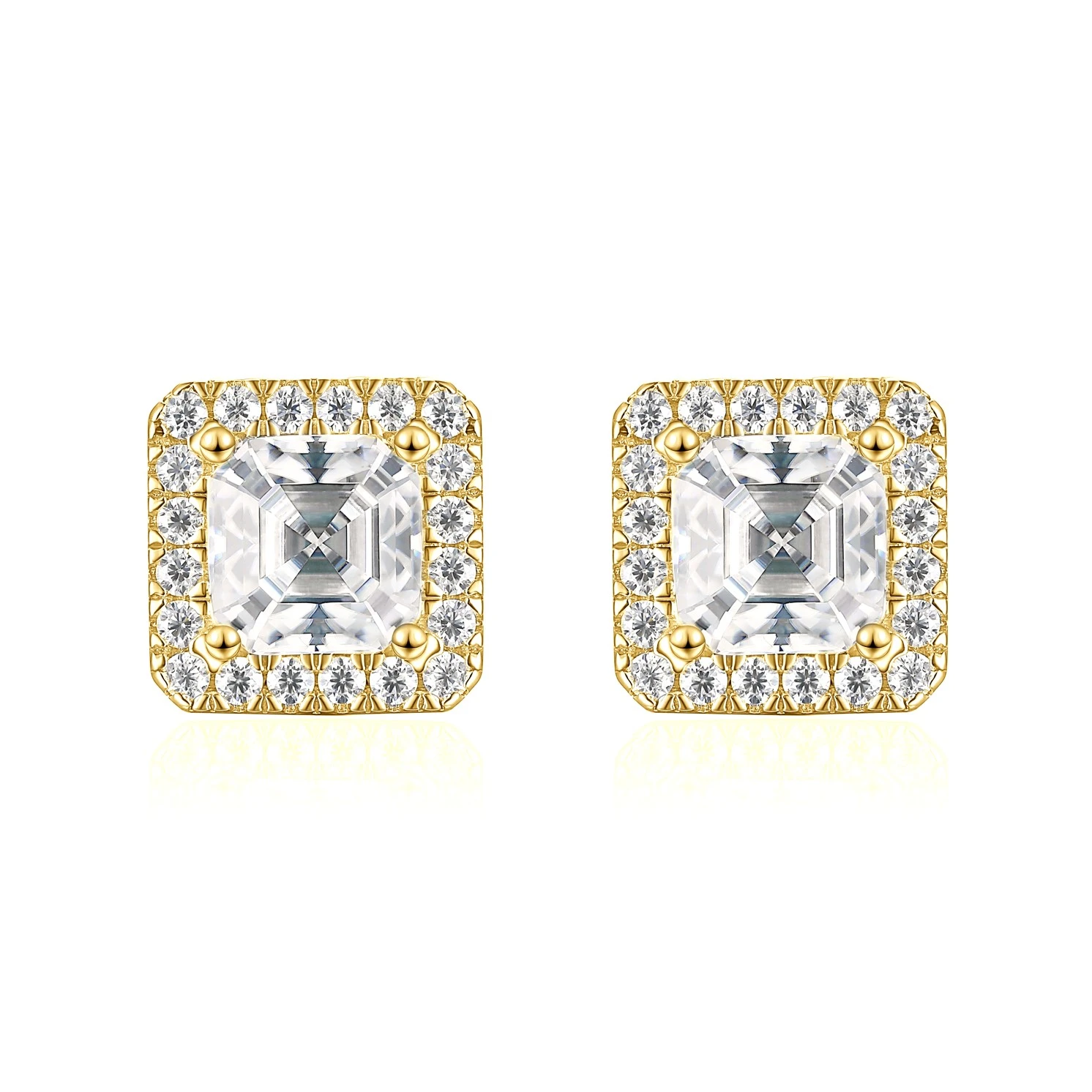 Tetrona - Asscher Moissanite Stud Earrings in Halo Setting