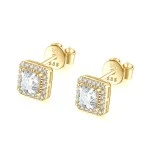 Tetrona - Asscher Moissanite Stud Earrings in Halo Setting