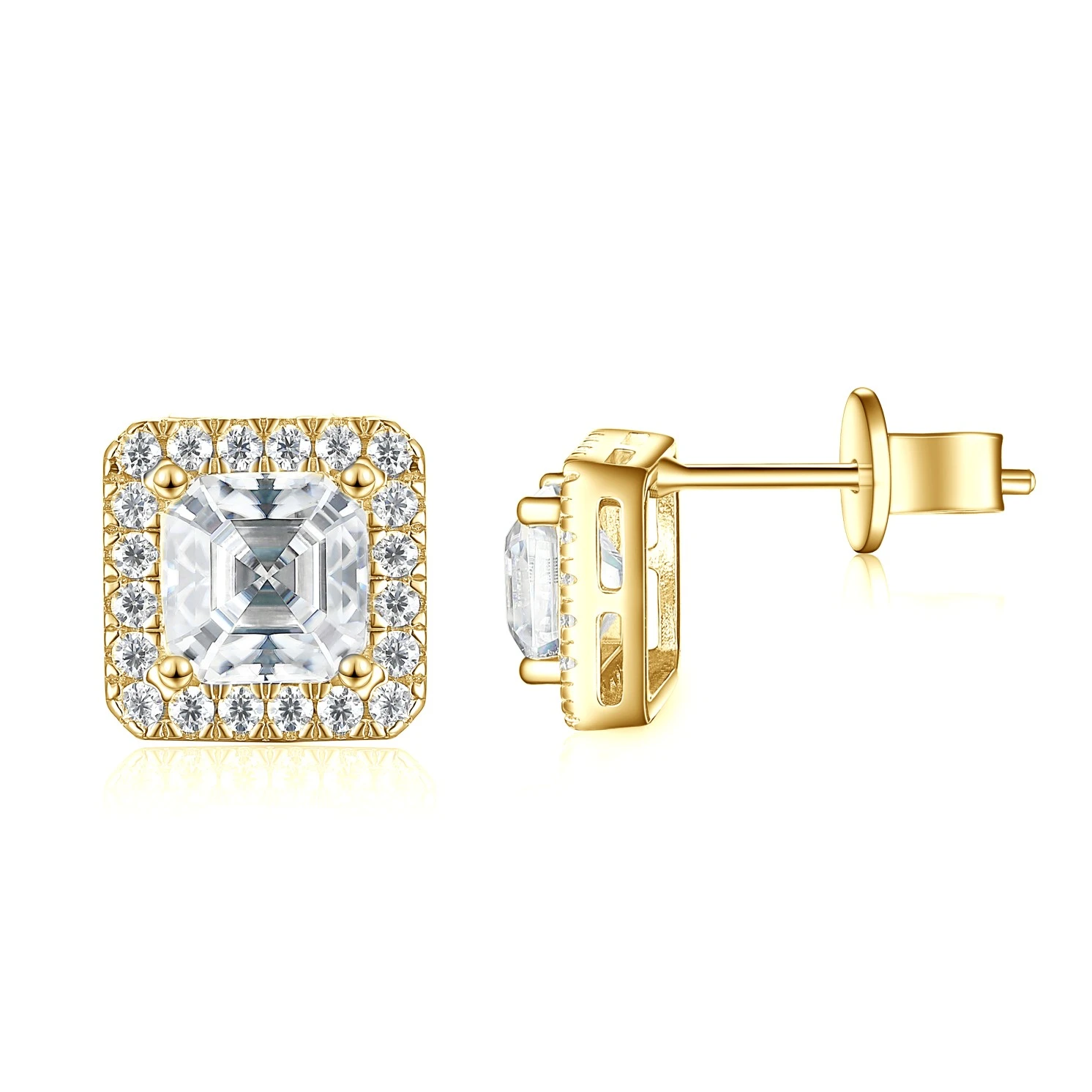 Tetrona - Asscher Moissanite Stud Earrings in Halo Setting