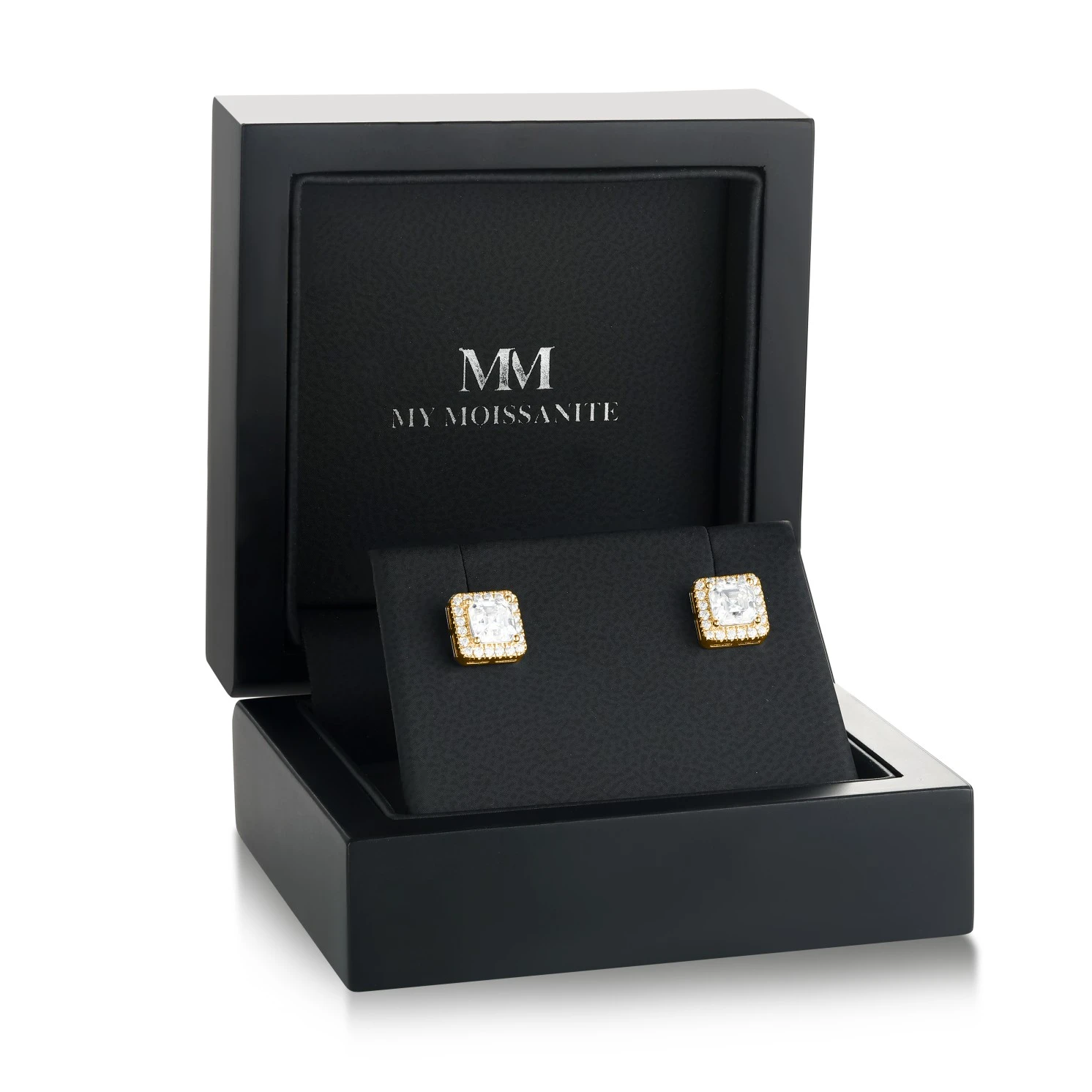 Tetrona - Asscher Moissanite Stud Earrings in Halo Setting