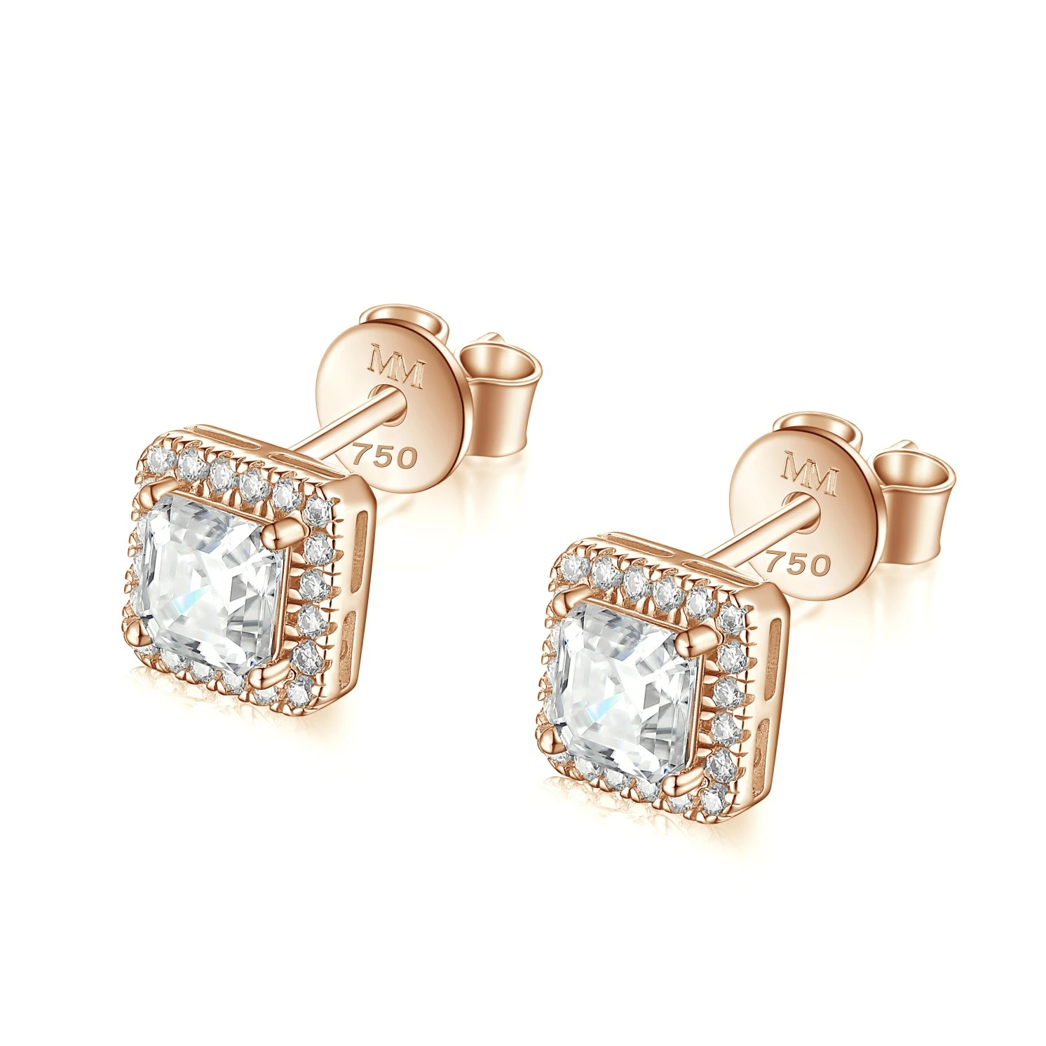 Tetrona - Asscher Moissanite Stud Earrings in Halo Setting
