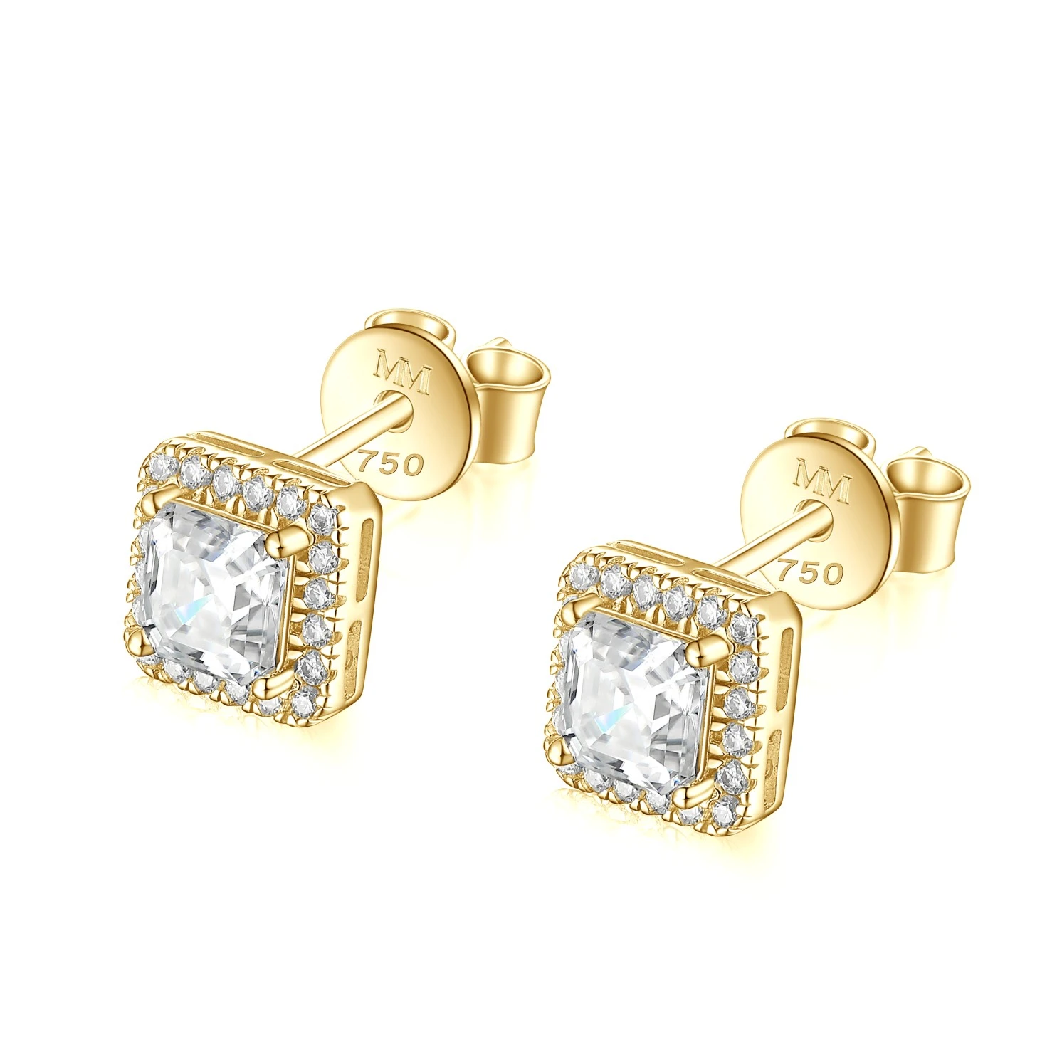 Tetrona - Asscher Moissanite Stud Earrings in Halo Setting