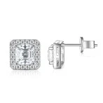 Tetrona - Asscher Moissanite Stud Earrings in Halo Setting