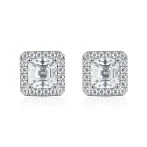 Tetrona - Asscher Moissanite Stud Earrings in Halo Setting