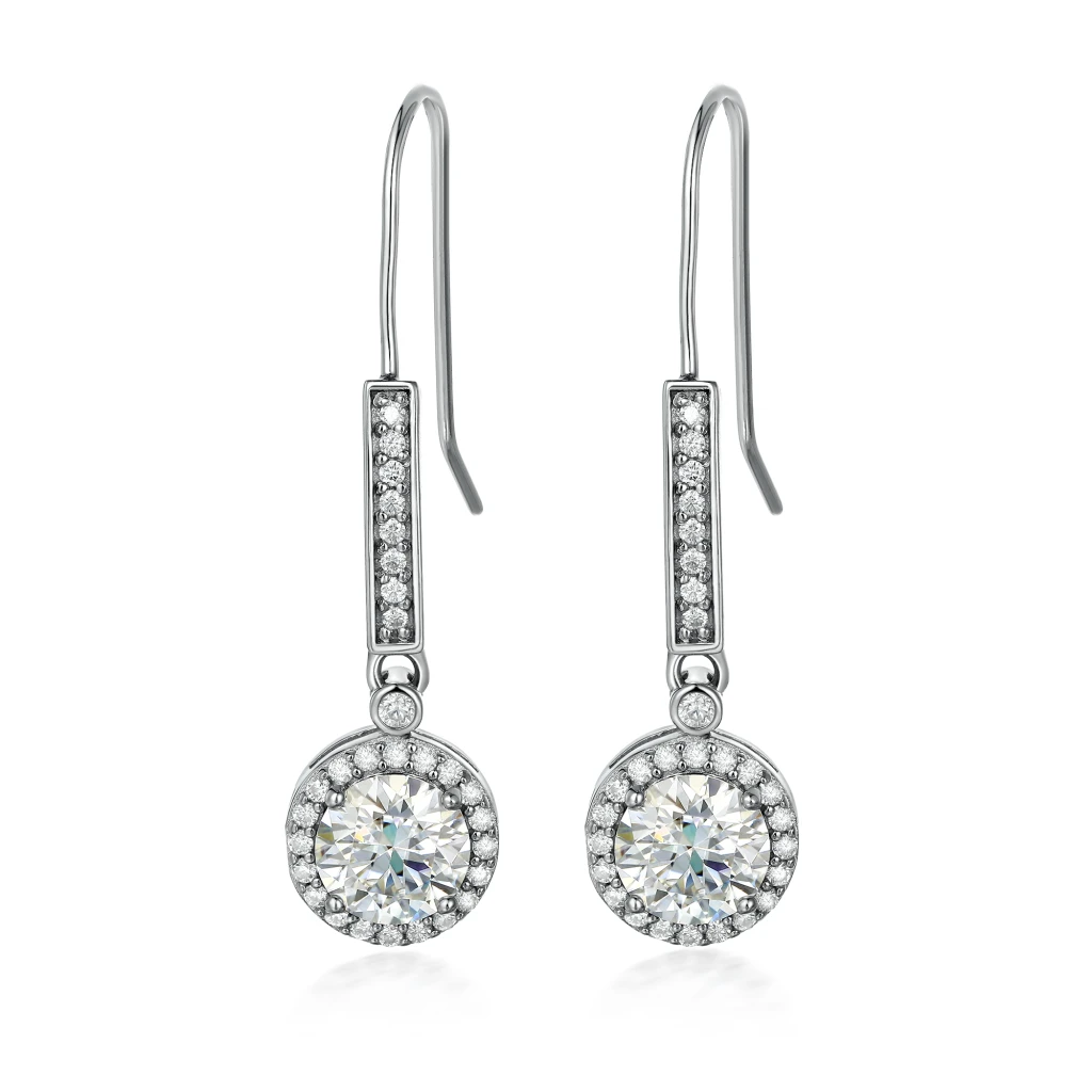 Luminary - Moissanite Drop Earrings in Halo Setting