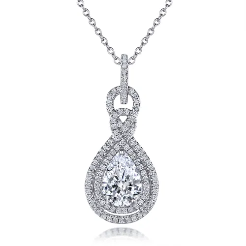 Pearla - Pear-Cut Moissanite Pendant in Double Halo Design