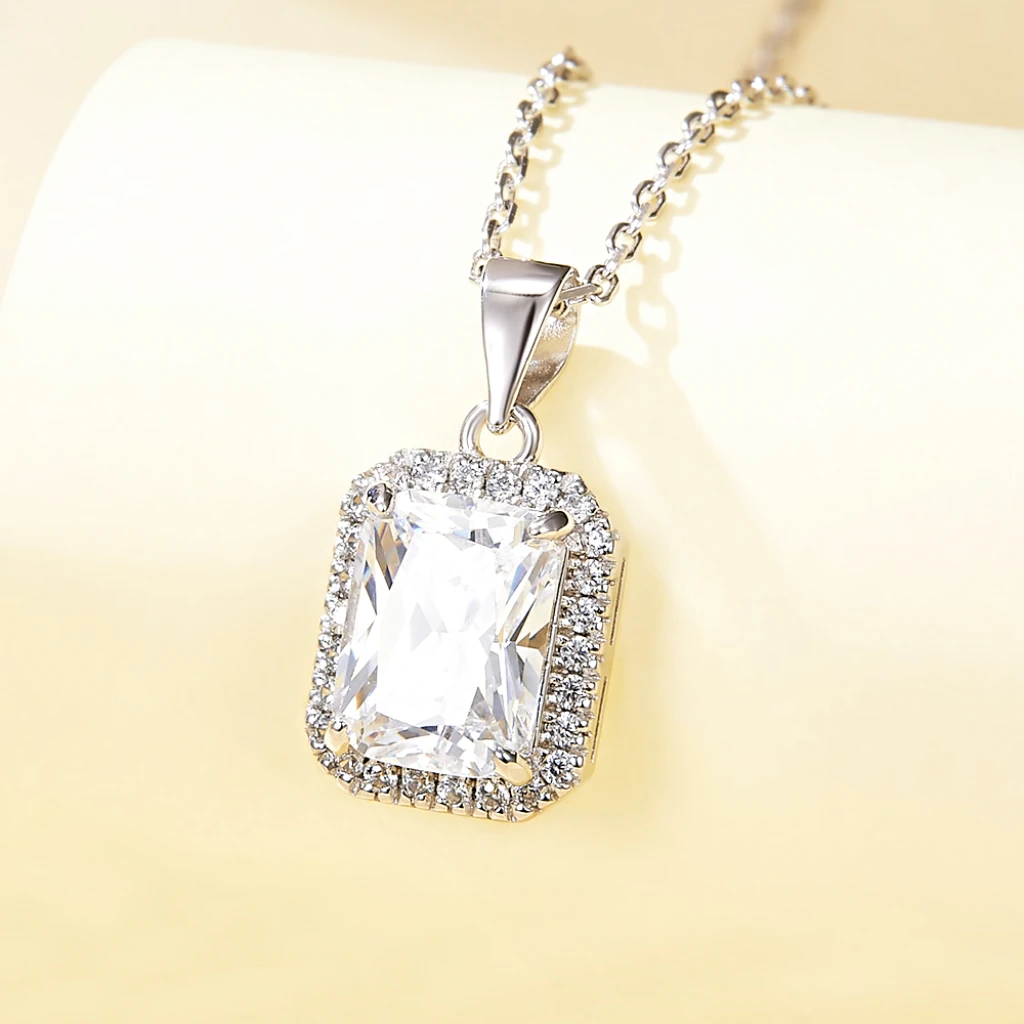 Gemina – Radiant Cut Moissanite Pendant in a Paved Halo Setting