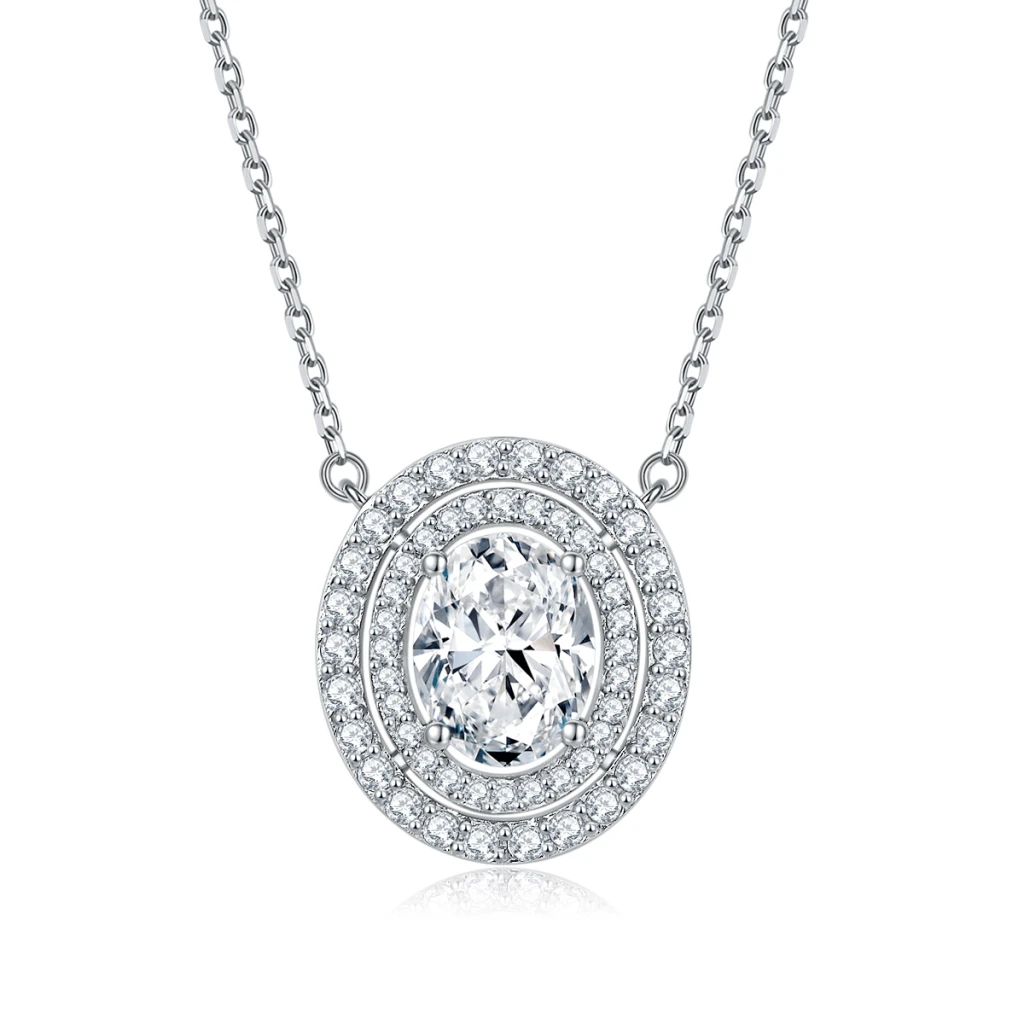 Galaxia - Oval Cut Moissanite Pendant with Encircled Double Halo