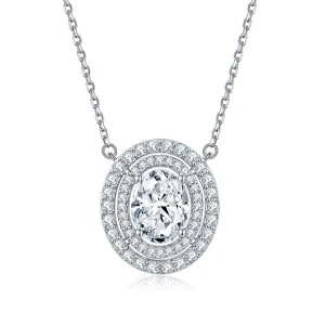 Galaxia - Oval Cut Moissanite Pendant with Encircled Double Halo