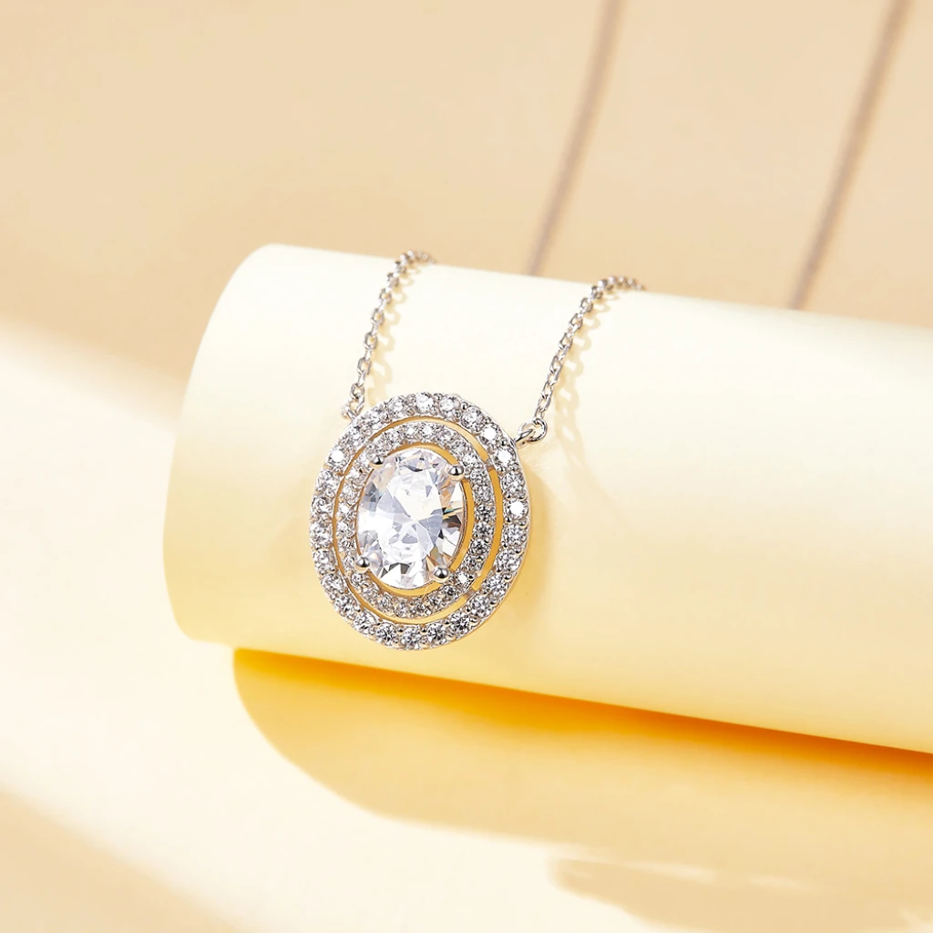 Galaxia - Oval Cut Moissanite Pendant with Encircled Double Halo