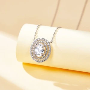Galaxia - Oval Cut Moissanite Pendant with Encircled Double Halo