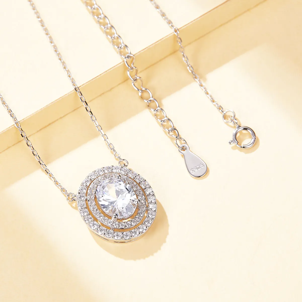 Galaxia - Oval Cut Moissanite Pendant with Encircled Double Halo