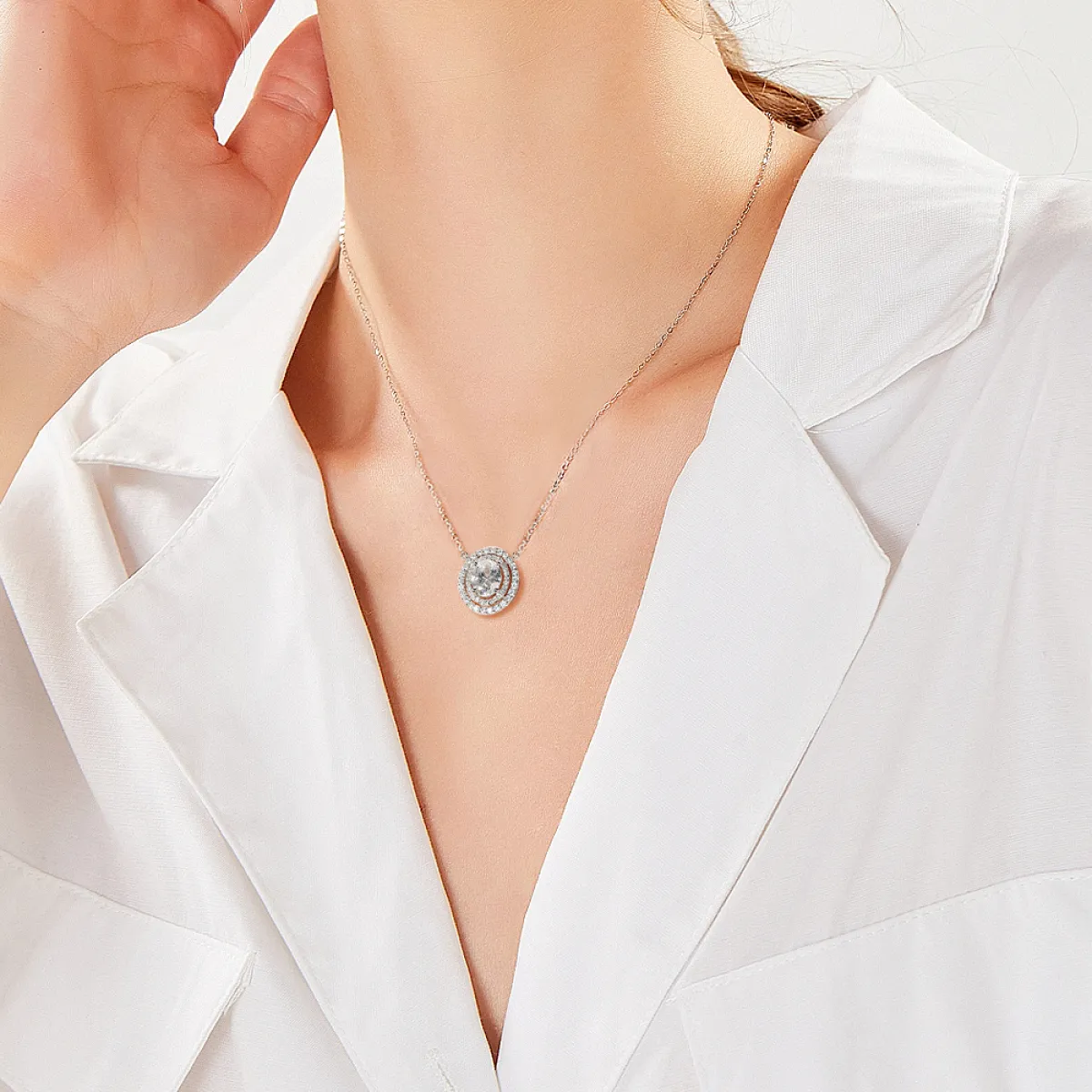 Galaxia - Oval Cut Moissanite Pendant with Encircled Double Halo