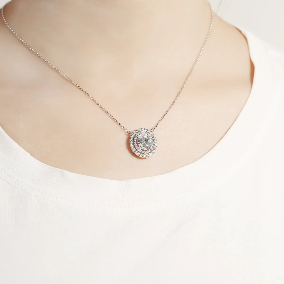 Galaxia - Oval Cut Moissanite Pendant with Encircled Double Halo