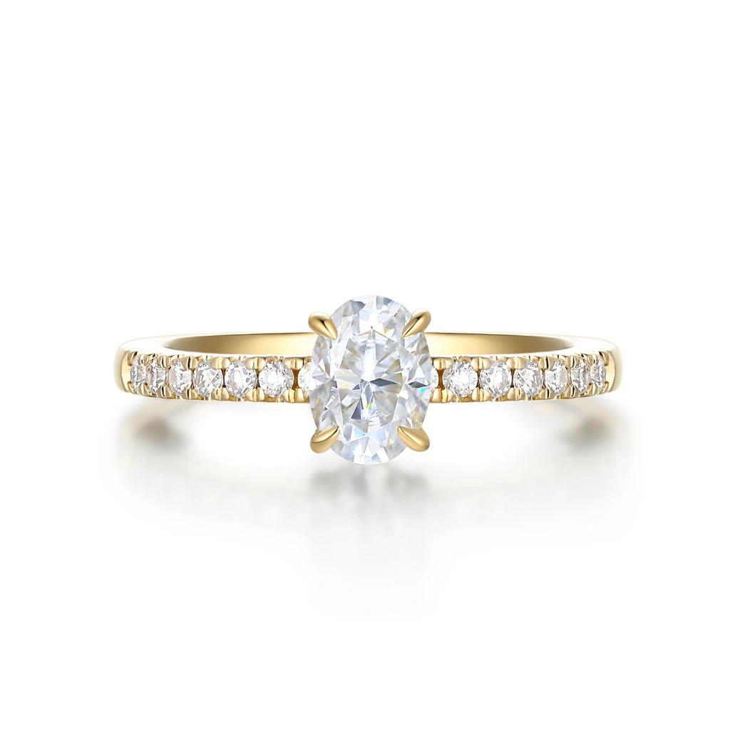 Nina - Oval Moissanite Ring with Pavé Side Stones