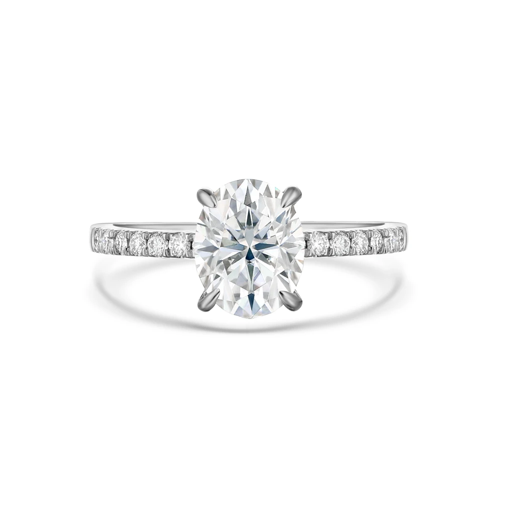 Nina - Oval Moissanite Ring with Pavé Side Stones