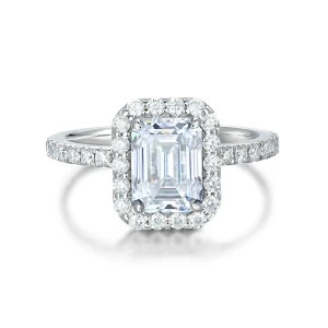 Esmeralda – Emerald Cut Moissanite Ring in Halo Setting