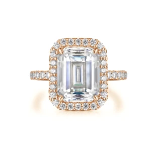 Esmeralda – Emerald Cut Moissanite Ring in Halo Setting