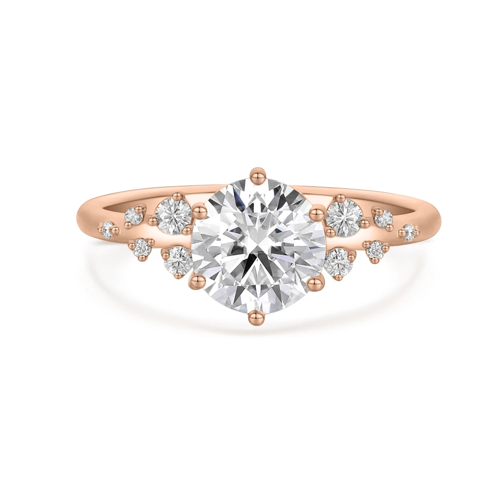 Aurora Moissanite Ring With Minimalistic Side Stones
